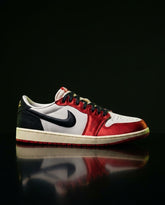 JDN Leather Satin-Panel Court Trainer White Red Black