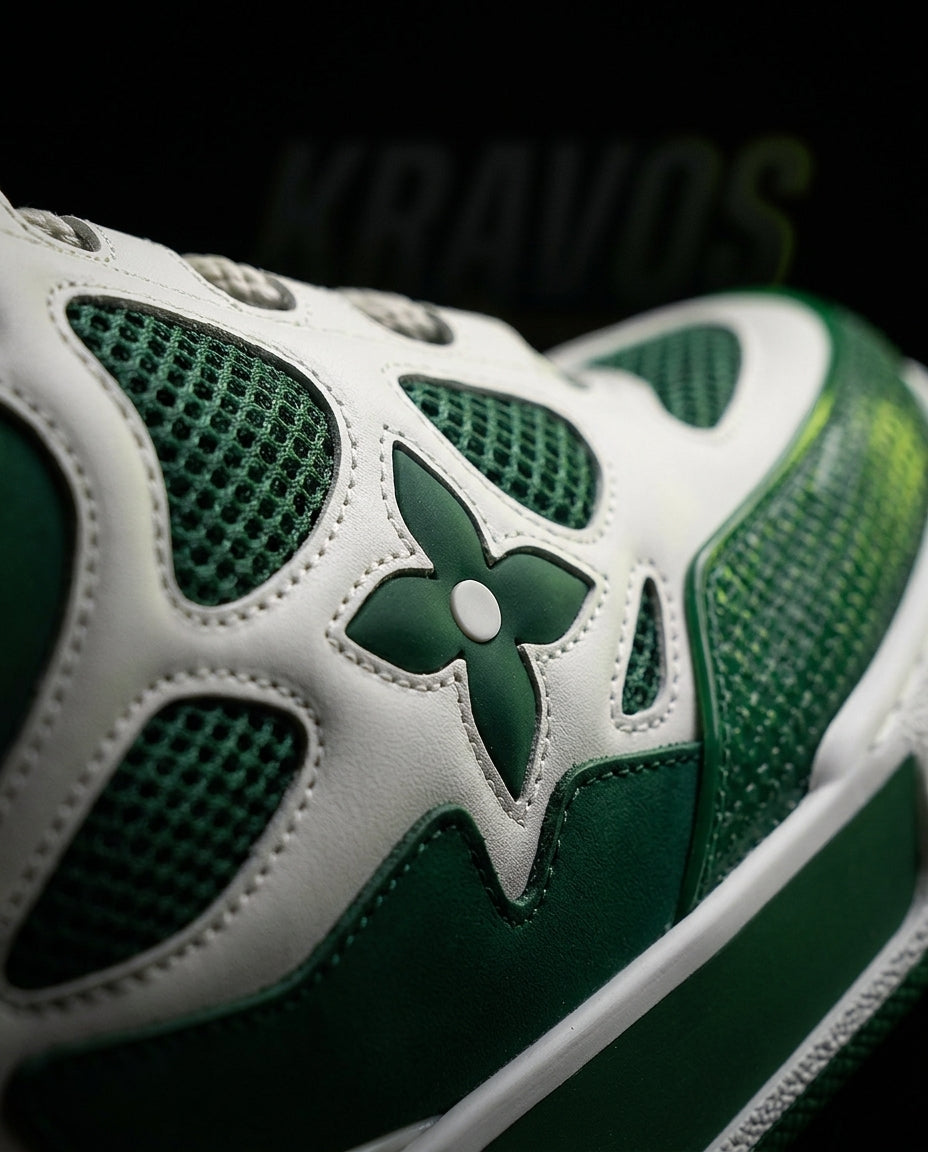 LV Leather Mesh Panelled Skate Trainer Green White