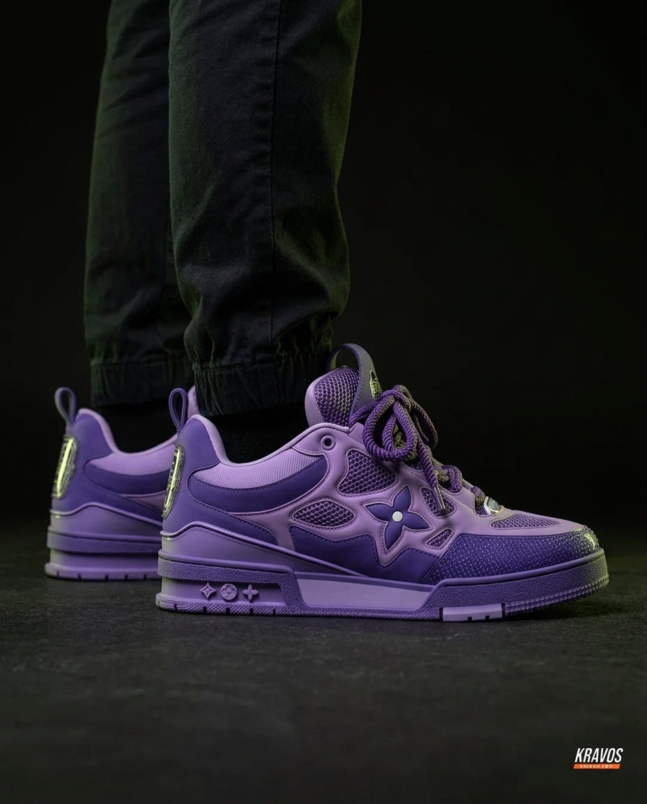 LV Leather Mesh Panelled Skate Trainer Purple Lilac