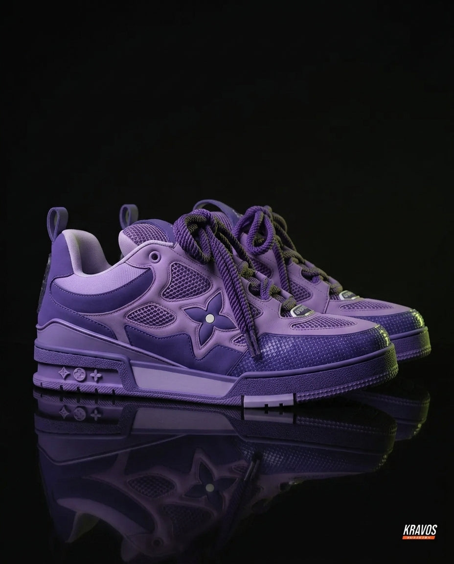 LV Leather Mesh Panelled Skate Trainer Purple Lilac