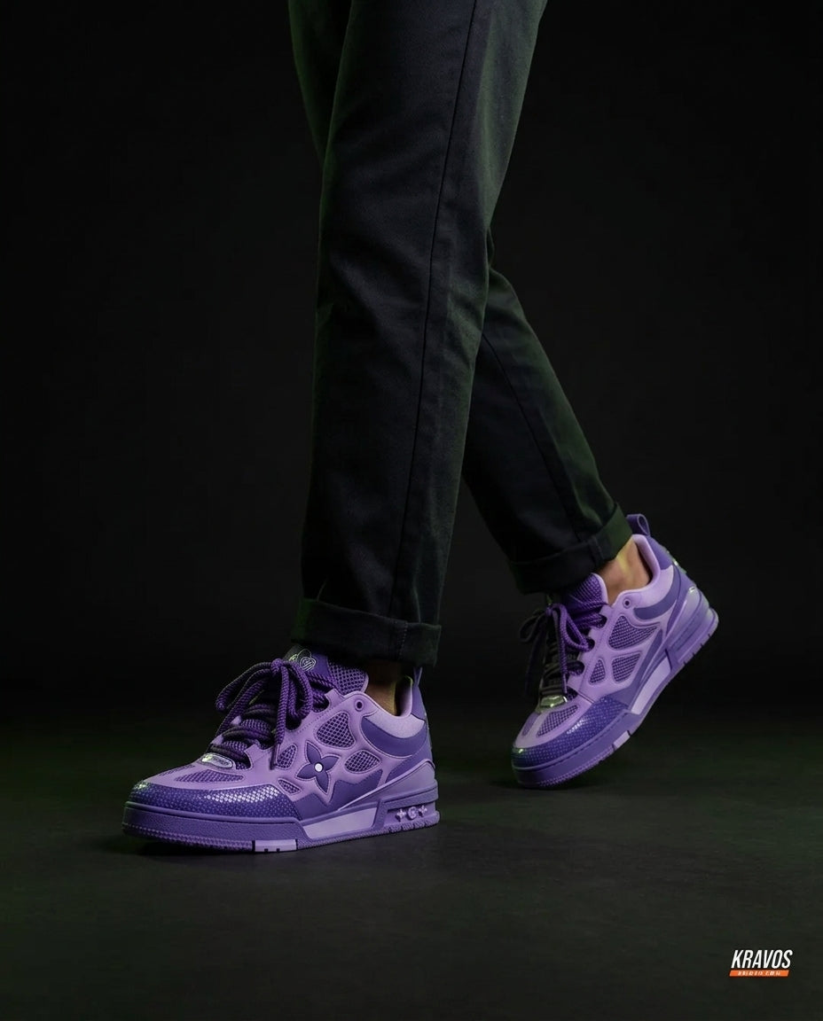 LV Leather Mesh Panelled Skate Trainer Purple Lilac
