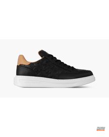 LV Leather Monogram Embossed Court Trainer Black Tan White #blacktanwhite
