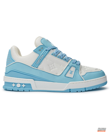 LV Leather Panelled Monogram Trainer White Blue #whiteblue