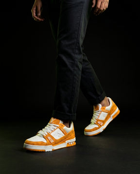 LV Leather Panelled Monogram Trainer White Orange
