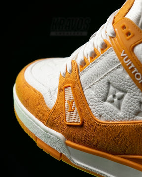 LV Leather Panelled Monogram Trainer White Orange