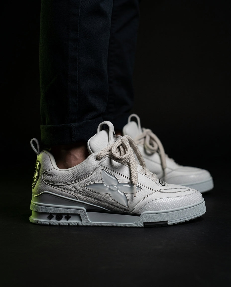 LV Leather Panelled Skate Trainer White Grey