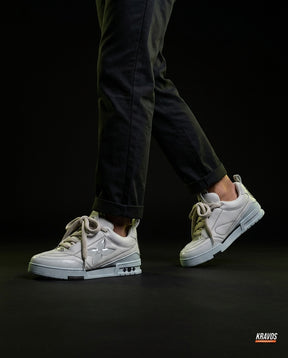 LV Leather Panelled Skate Trainer White Grey