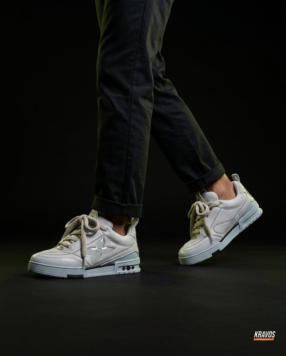 LV Leather Panelled Skate Trainer White Grey