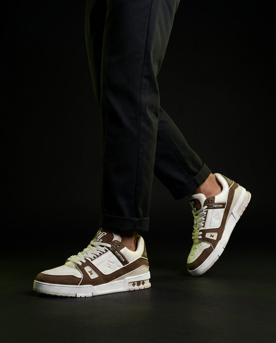 LV Leather Suede Panelled Court Trainer