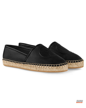 LV Leather Woven-Sole Espadrille Slip-On