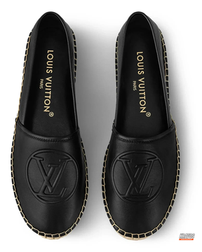 LV Leather Woven-Sole Espadrille Slip-On