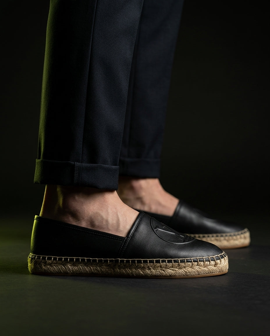 LV Leather Woven-Sole Espadrille Slip-On