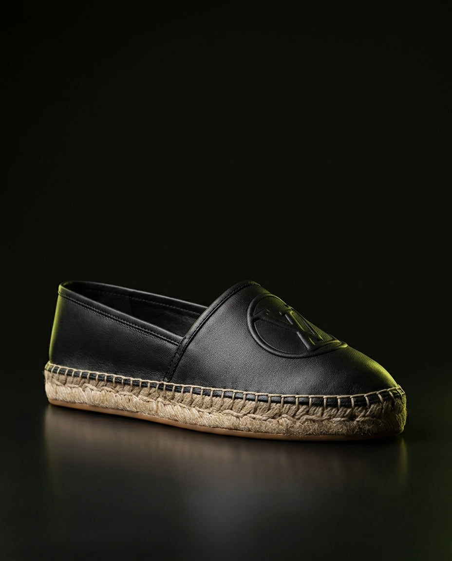 LV Leather Woven-Sole Espadrille Slip-On