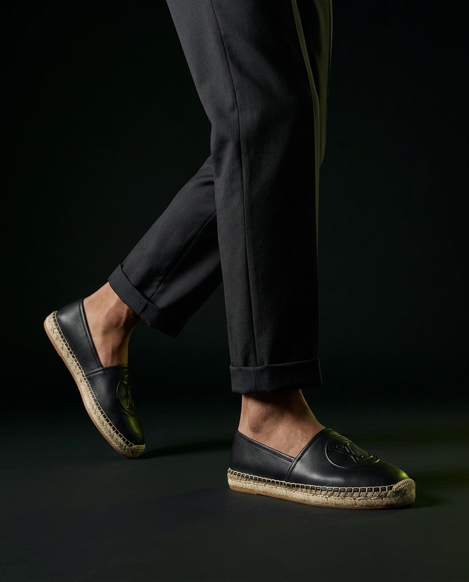 LV Leather Woven-Sole Espadrille Slip-On