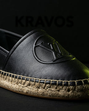 LV Leather Woven-Sole Espadrille Slip-On