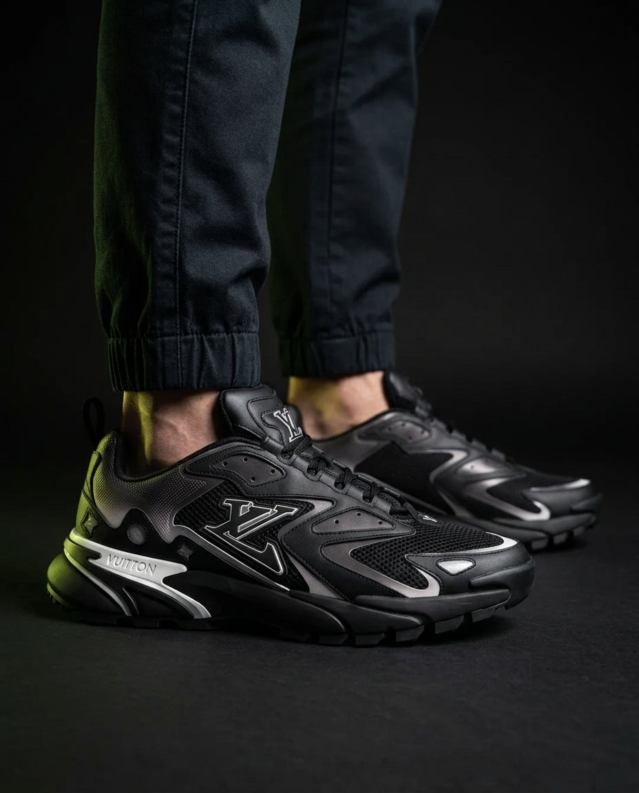 LV Mesh Lugged-Sole Trail Runner Black White