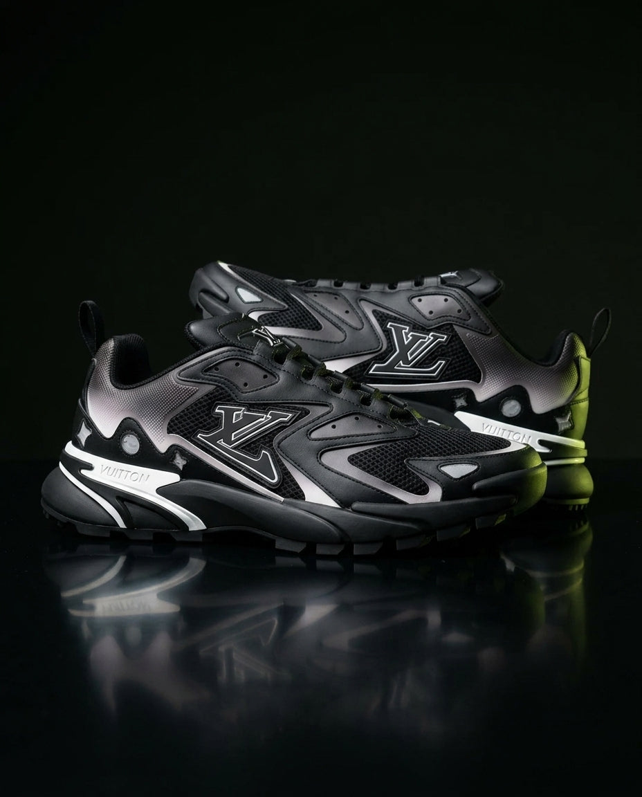 LV Mesh Lugged-Sole Trail Runner Black White