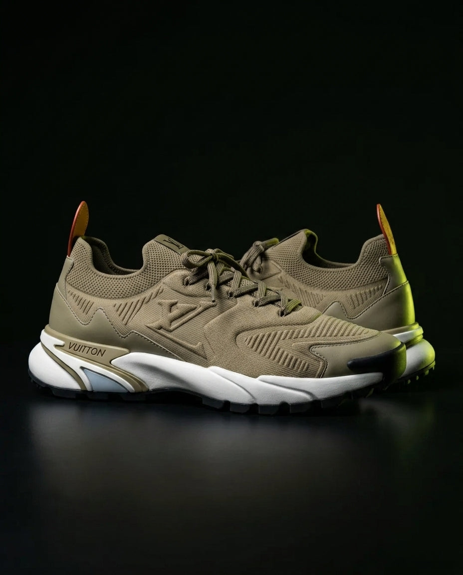 LV Mesh Lugged-Sole Trail Runner Khaki White