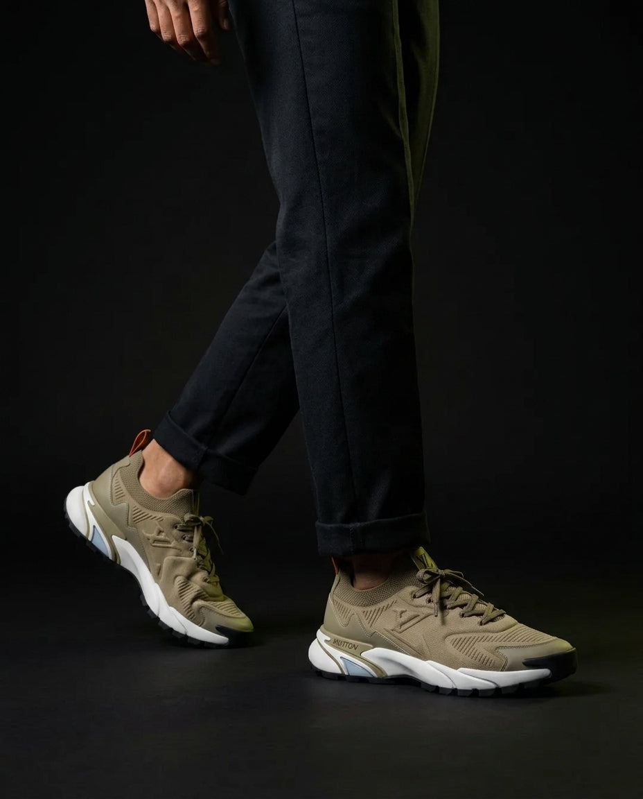 LV Mesh Lugged-Sole Trail Runner Khaki White