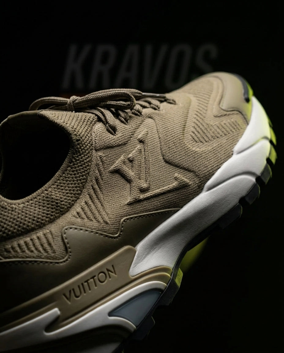 LV Mesh Lugged-Sole Trail Runner Khaki White