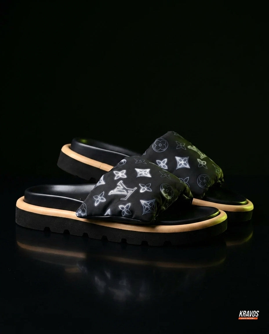LV Nylon Padded Pillow Slide Black Monogram