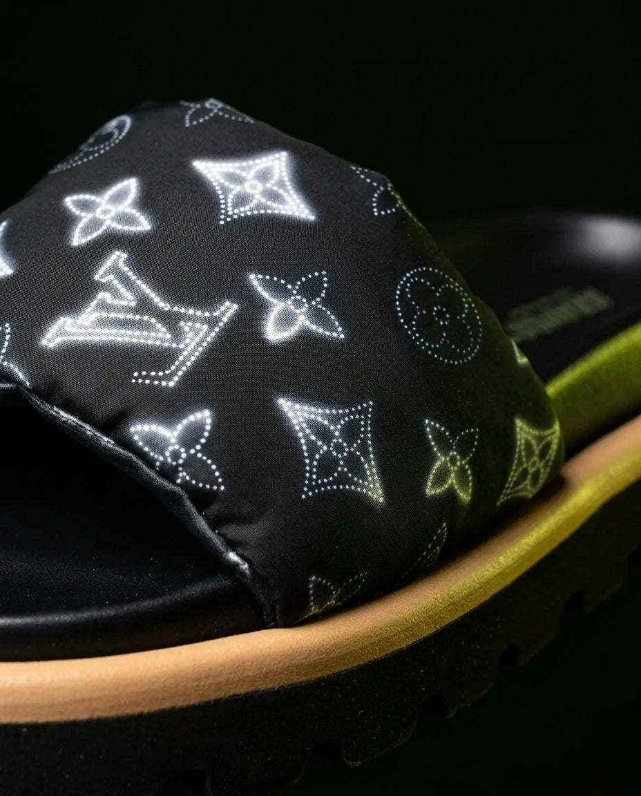 LV Nylon Padded Pillow Slide Black Monogram