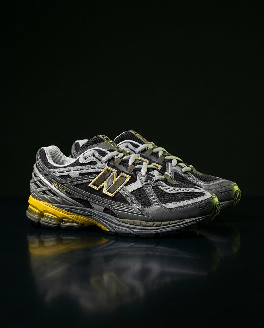NB 1906R Mesh Layered Chunky Runner Black Grey Yellow