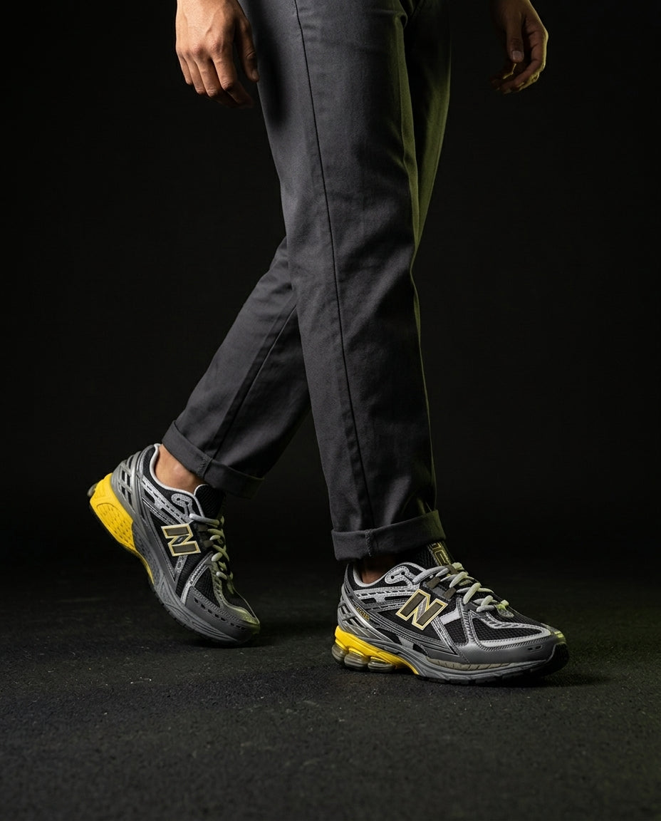 NB 1906R Mesh Layered Chunky Runner Black Grey Yellow