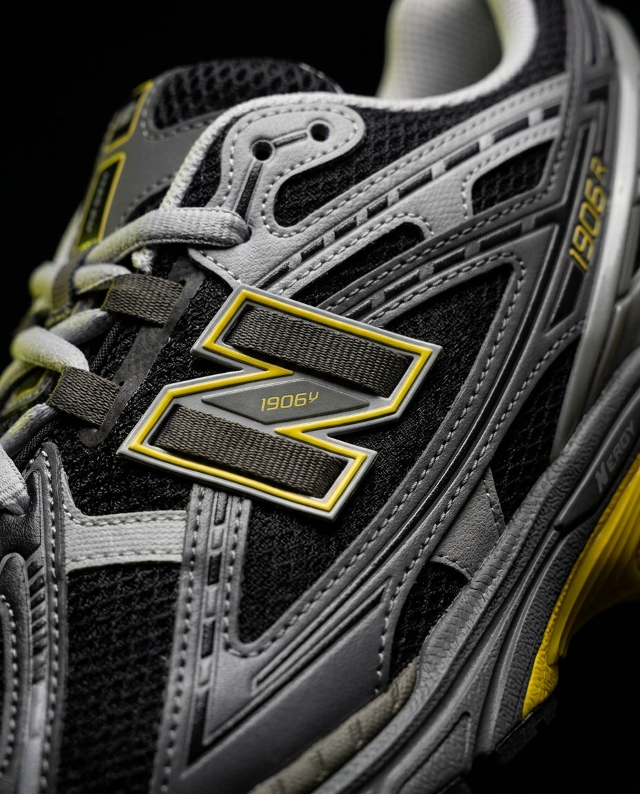 NB 1906R Mesh Layered Chunky Runner Black Grey Yellow