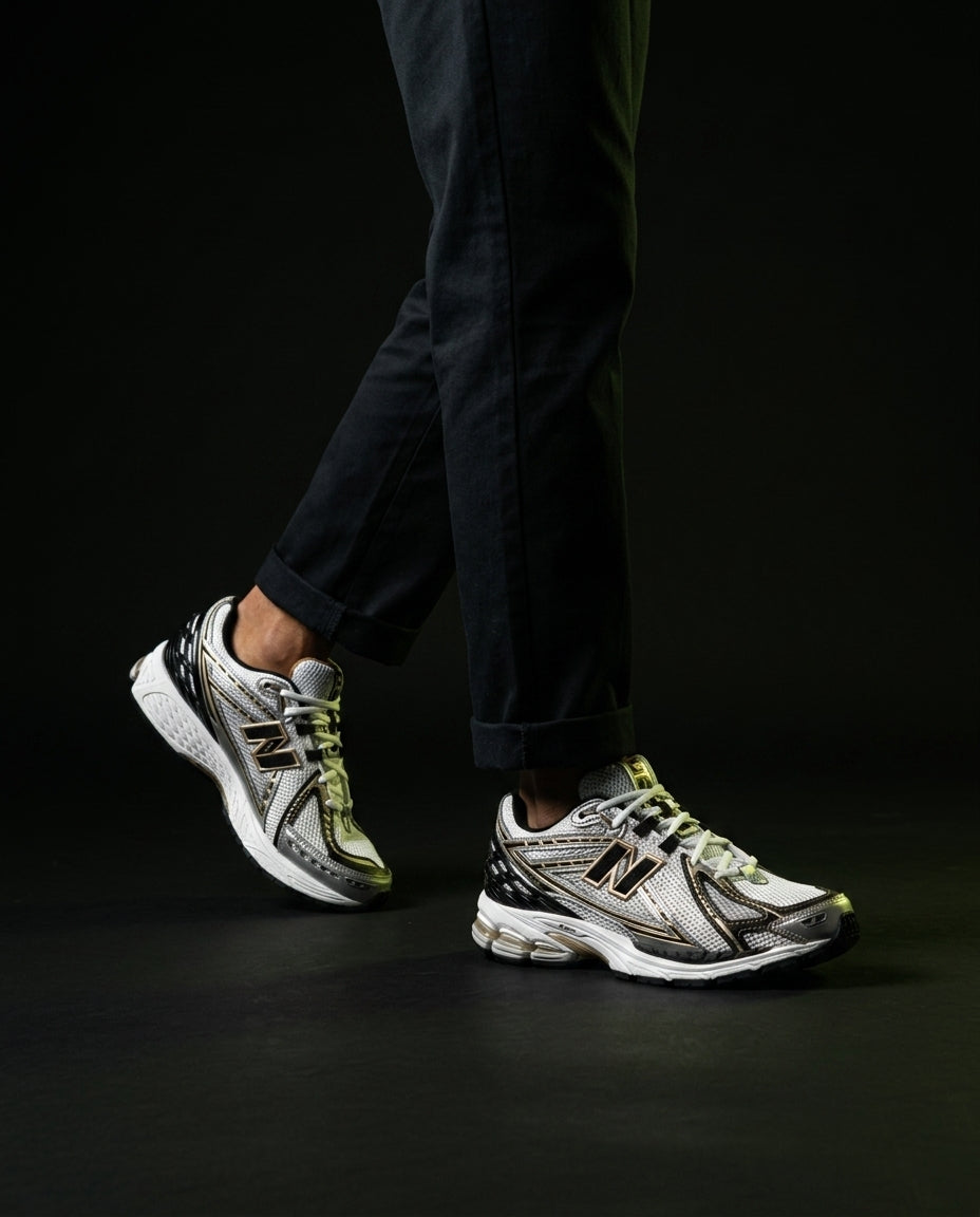 NB 1906R Mesh Layered Chunky Runner White Black Gold