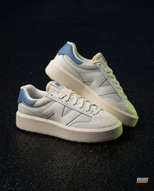 NB 302 Leather Platform Court Trainer White Blue Cream