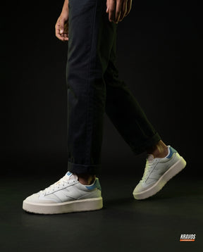 NB 302 Leather Platform Court Trainer White Blue Cream