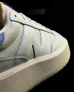 NB 302 Leather Platform Court Trainer White Blue Cream