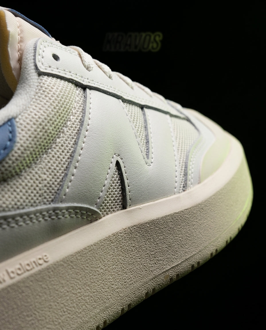 NB 302 Leather Platform Court Trainer White Blue Cream