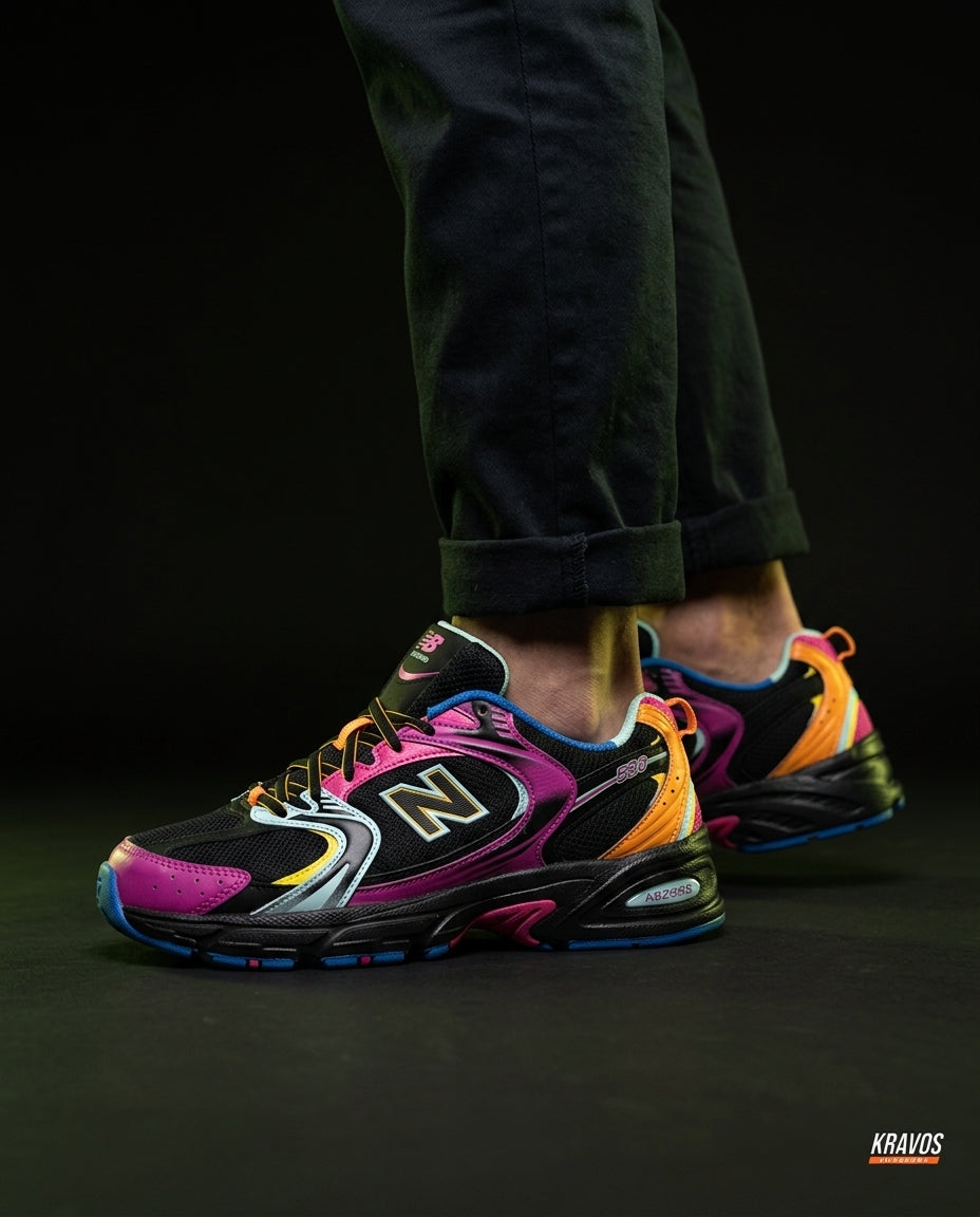 NB 530 Mesh Panelled Retro Runner Mixed Black Pink Multicolour