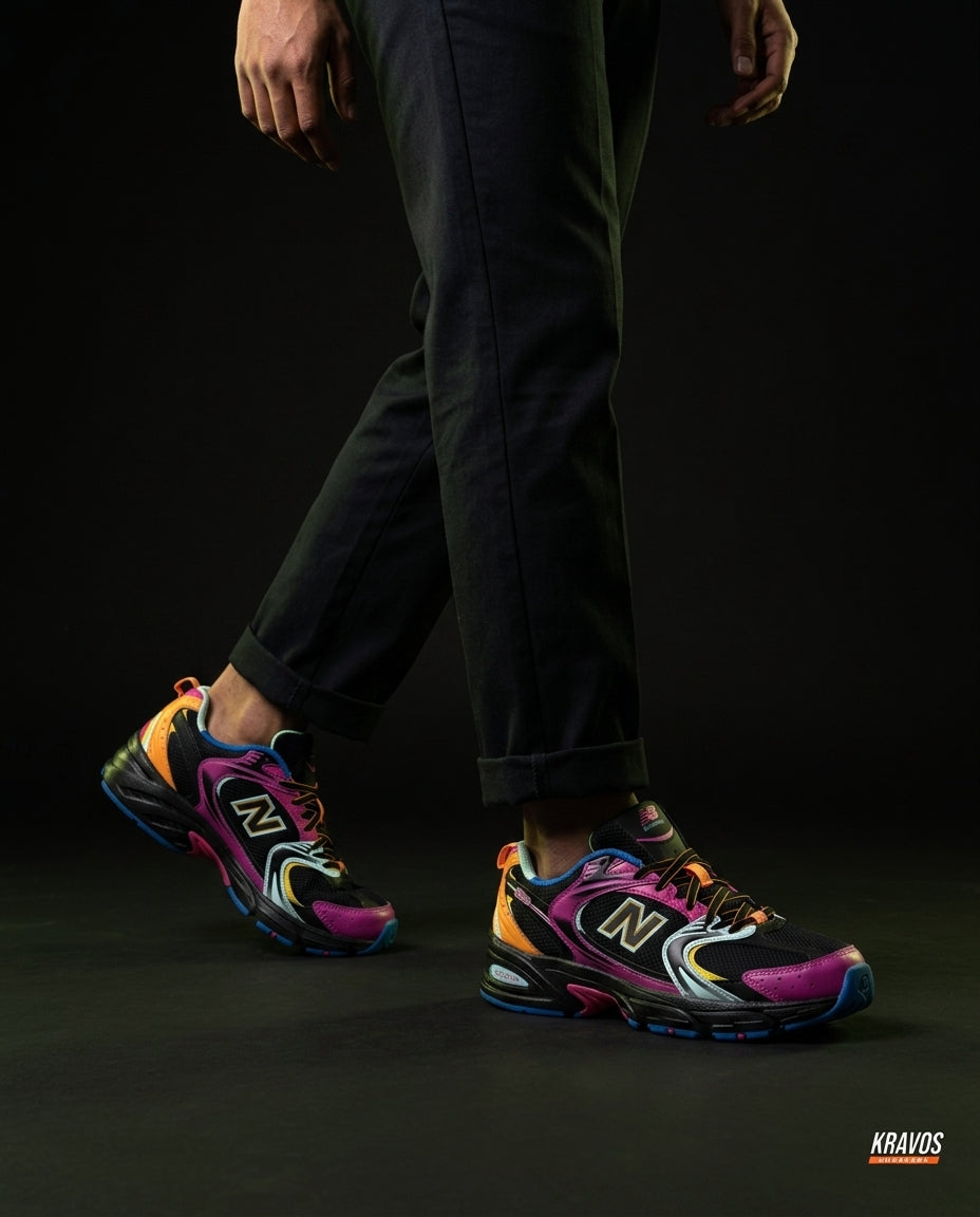 NB 530 Mesh Panelled Retro Runner Mixed Black Pink Multicolour