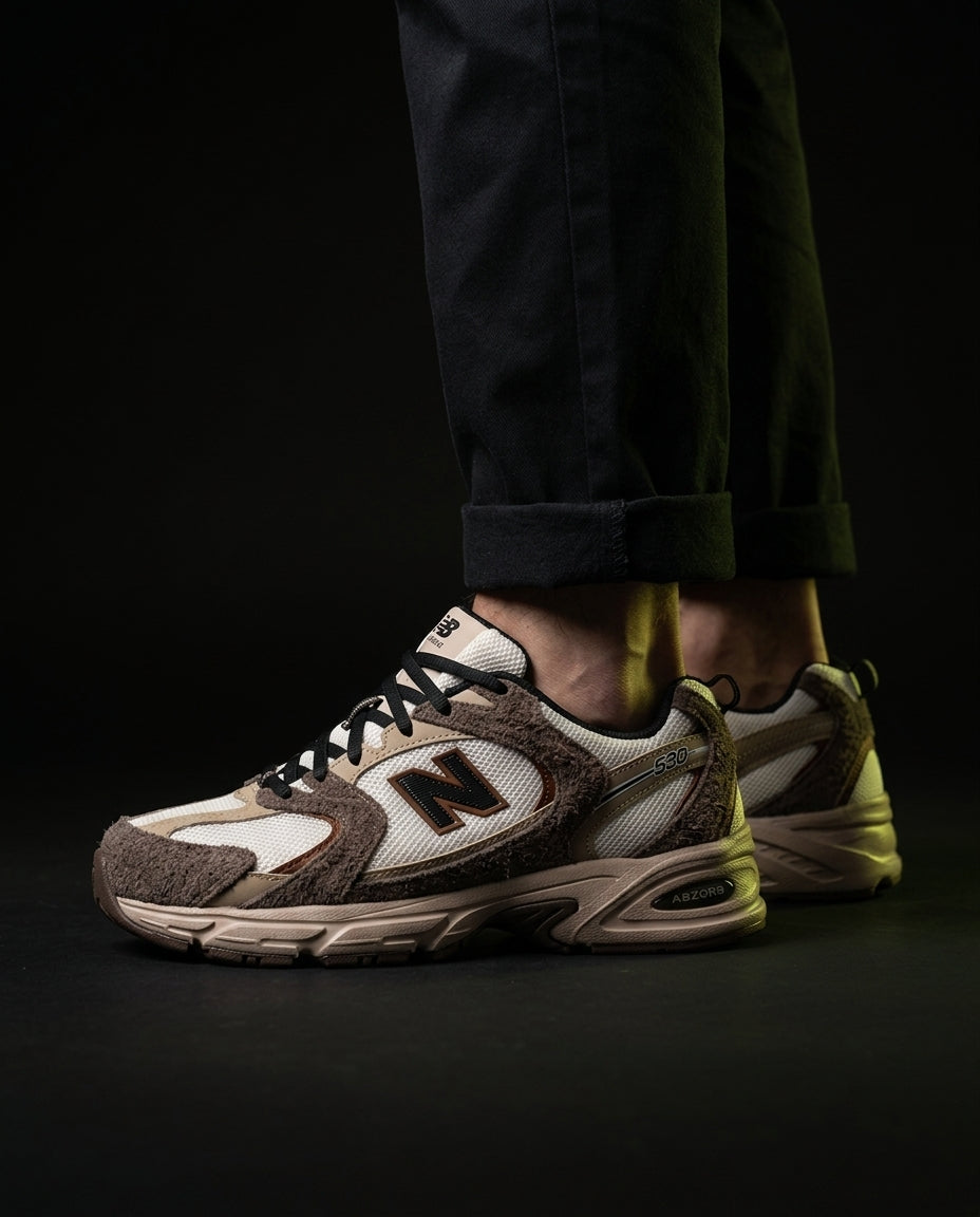 NB 530 Mesh Panelled Retro Runner Mixed Cream Brown Taupe