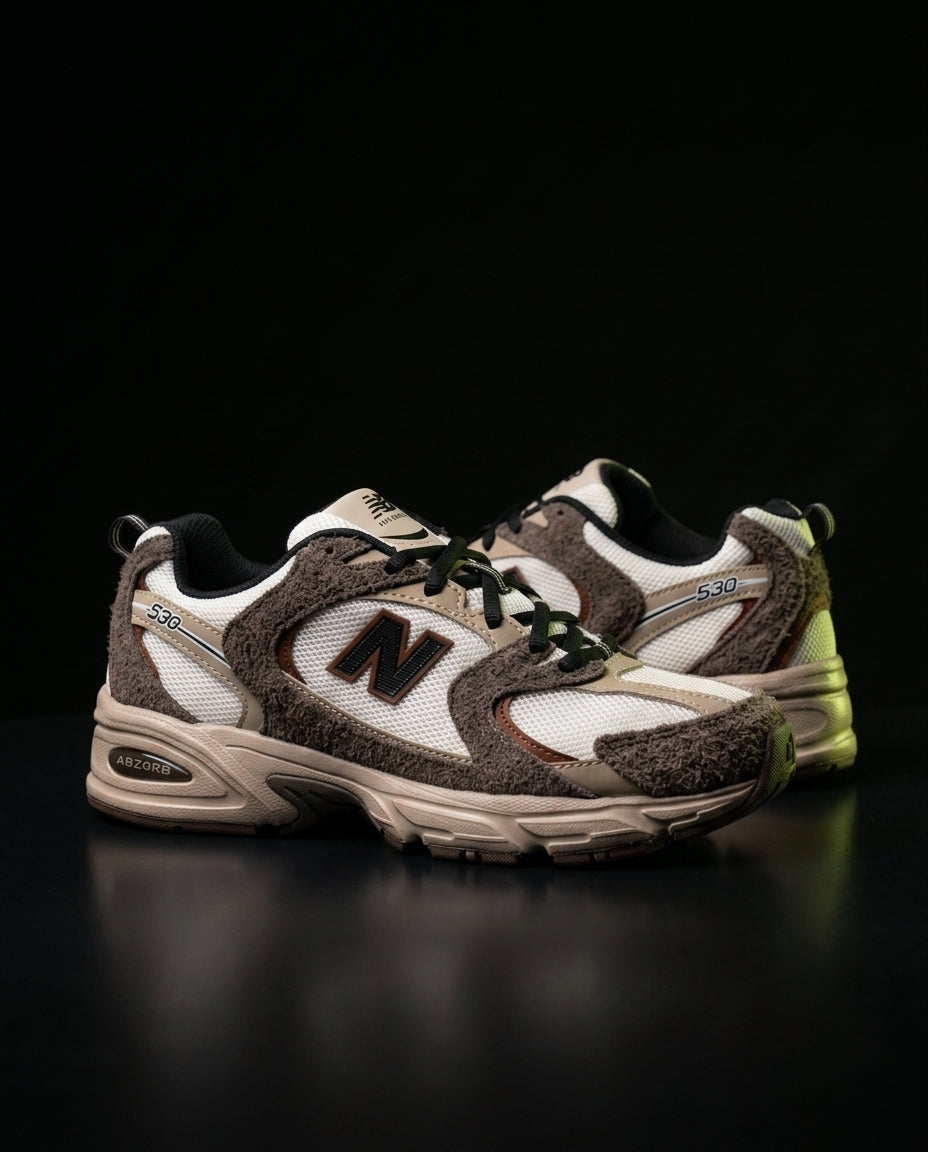NB 530 Mesh Panelled Retro Runner Mixed Cream Brown Taupe