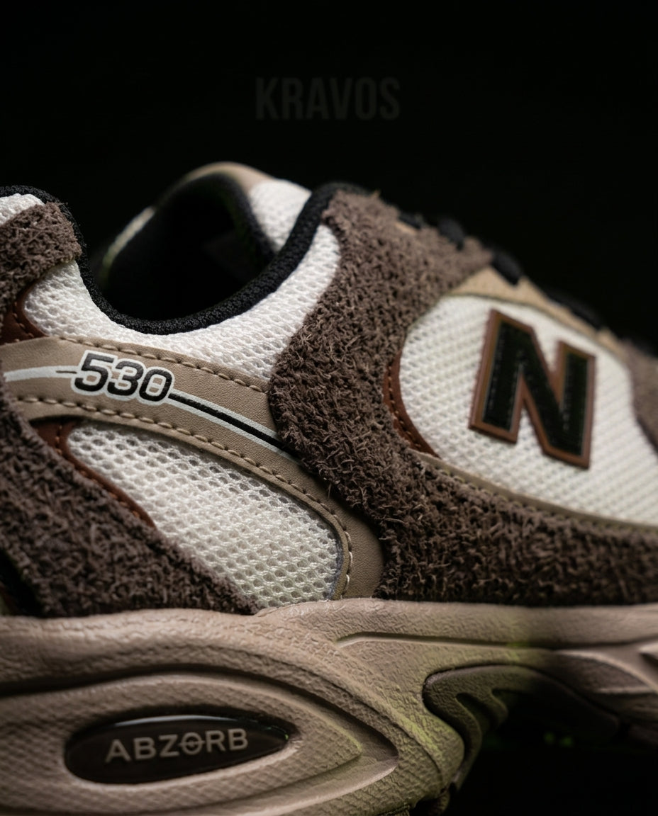 NB 530 Mesh Panelled Retro Runner Mixed Cream Brown Taupe
