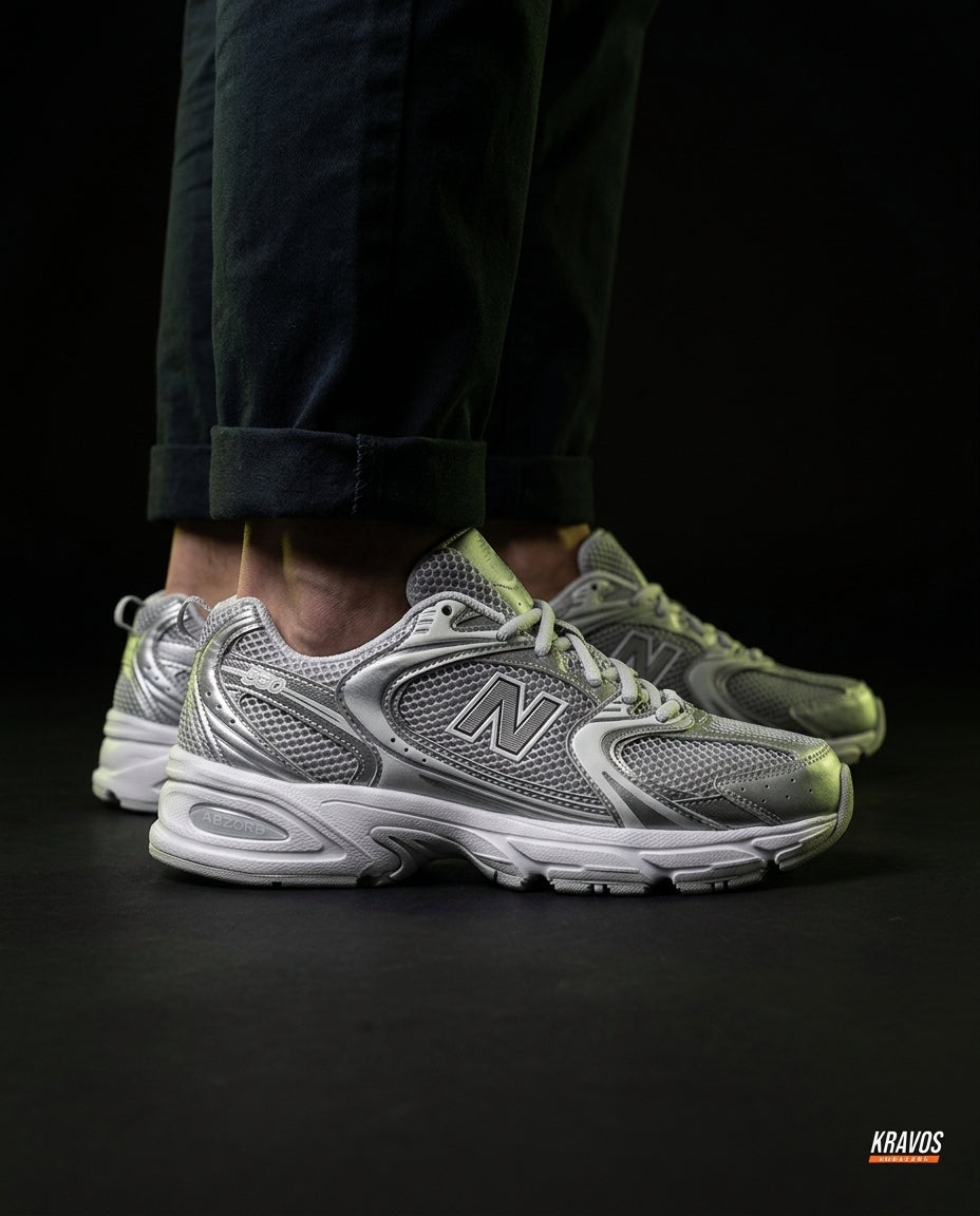 NB 530 Mesh Panelled Retro Runner Grey Grey Silver White