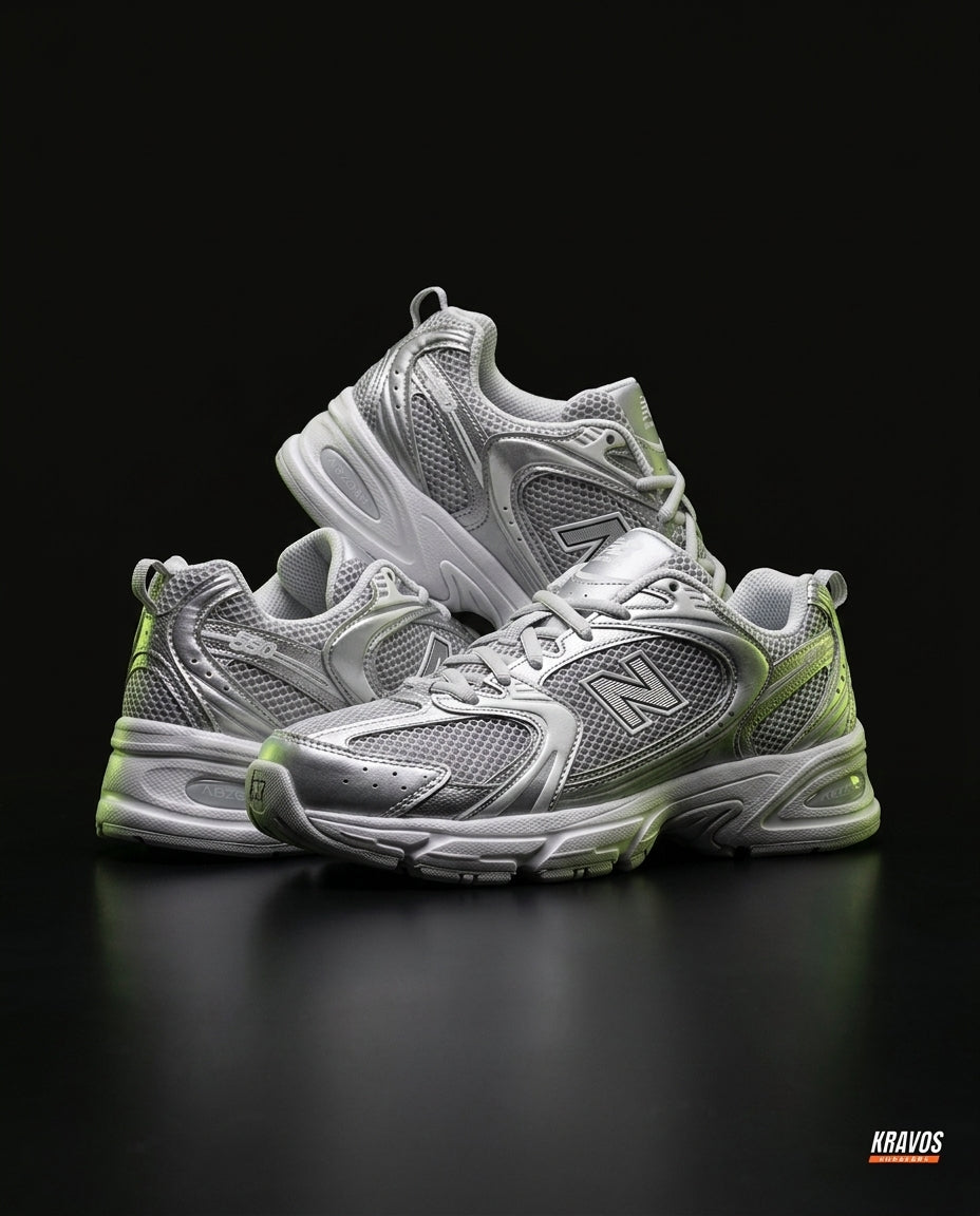 NB 530 Mesh Panelled Retro Runner Grey Grey Silver White