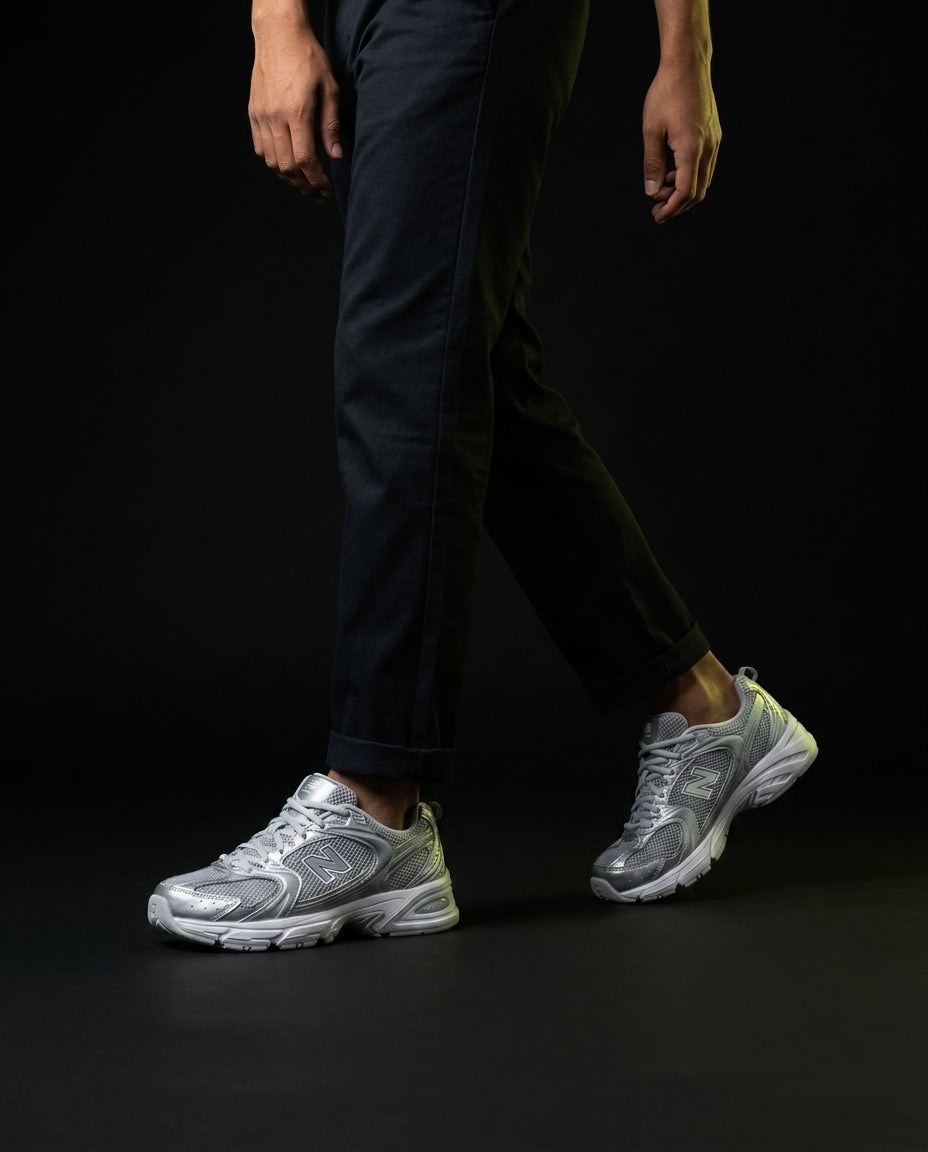 NB 530 Mesh Panelled Retro Runner Grey Grey Silver White