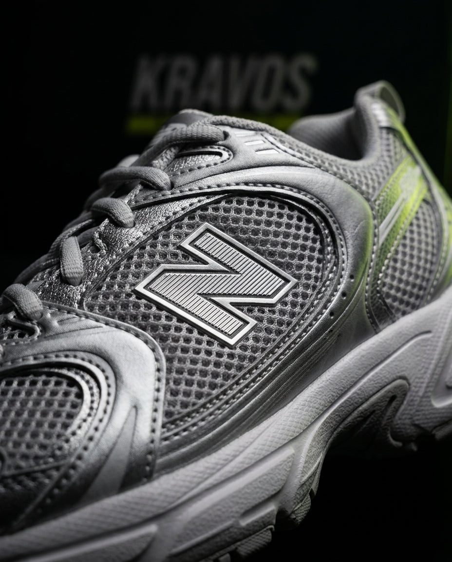 NB 530 Mesh Panelled Retro Runner Grey Grey Silver White