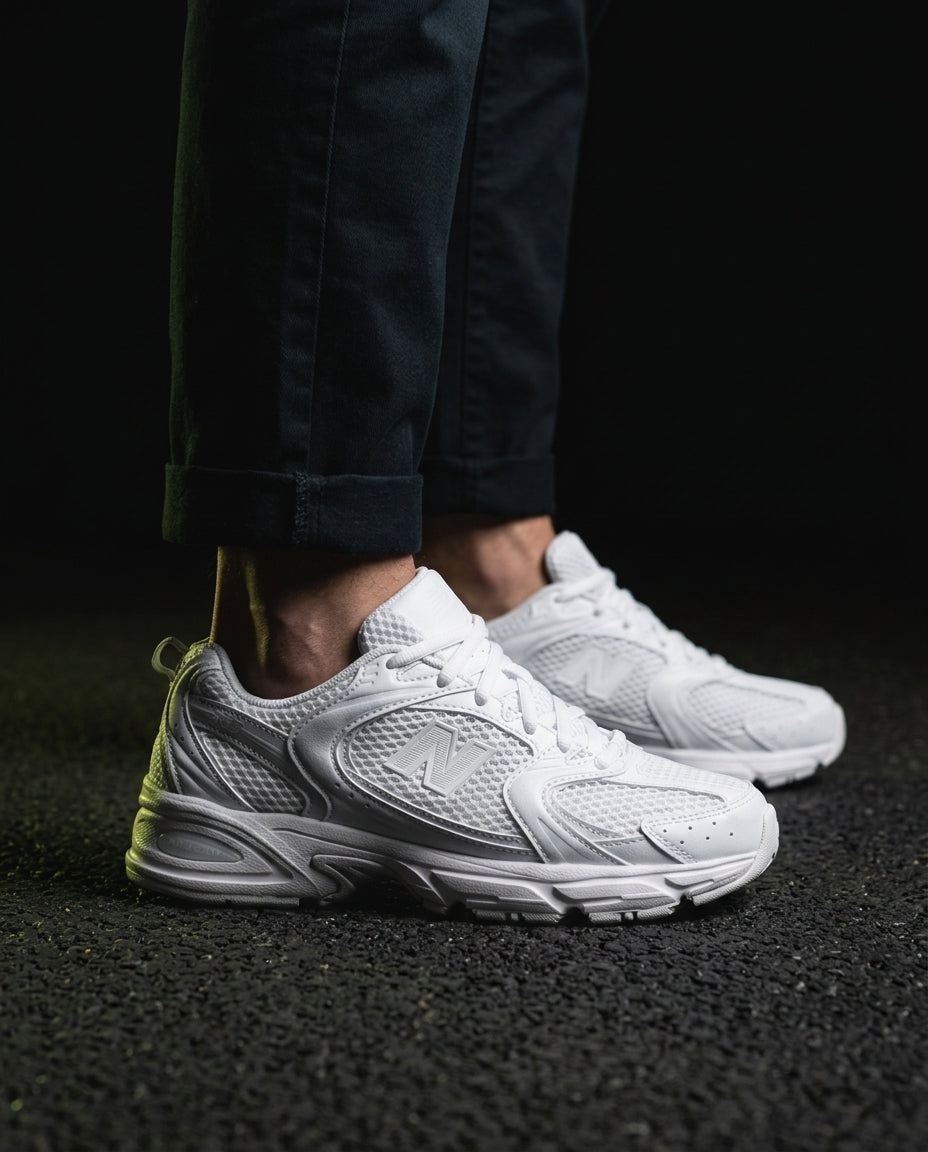 NB 530 Mesh Panelled Retro Runner White 1 Triple White