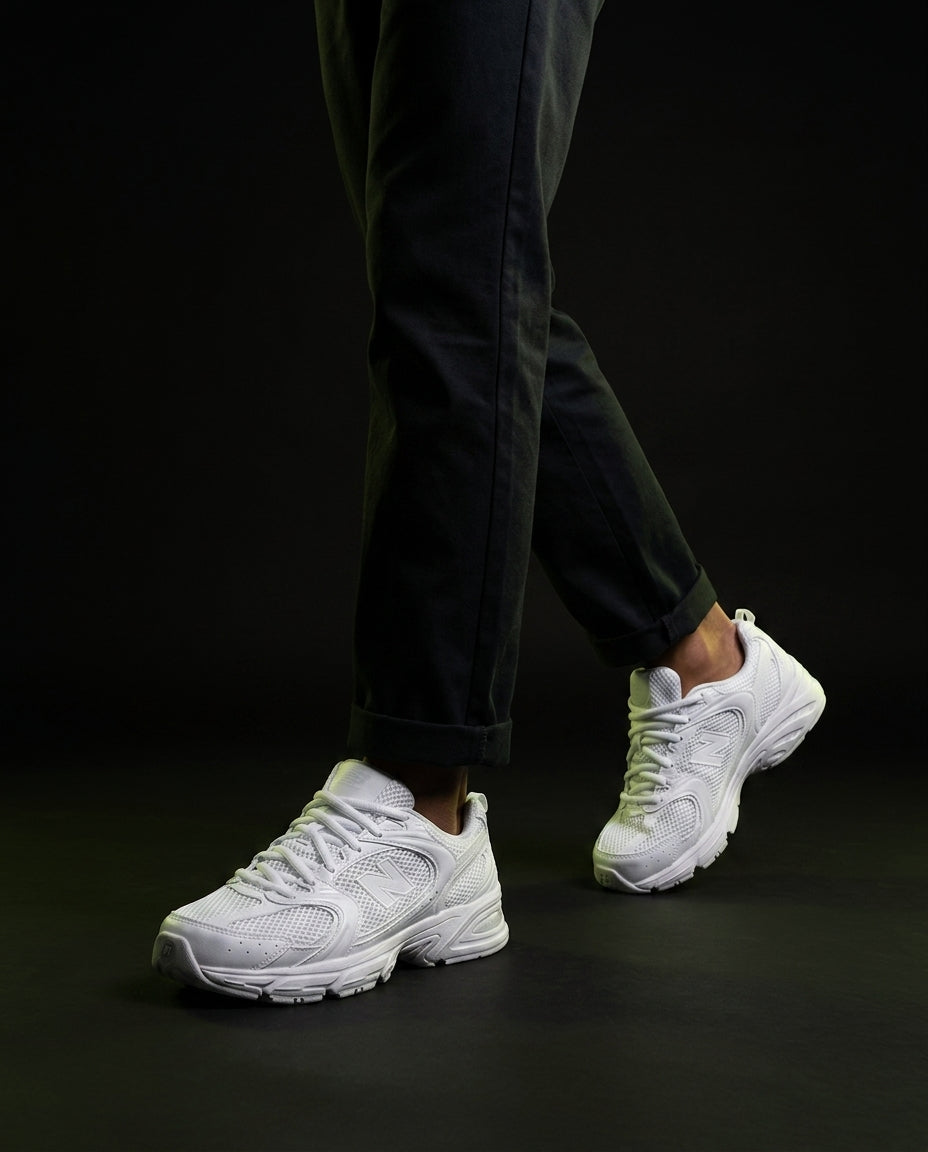NB 530 Mesh Panelled Retro Runner White 1 Triple White