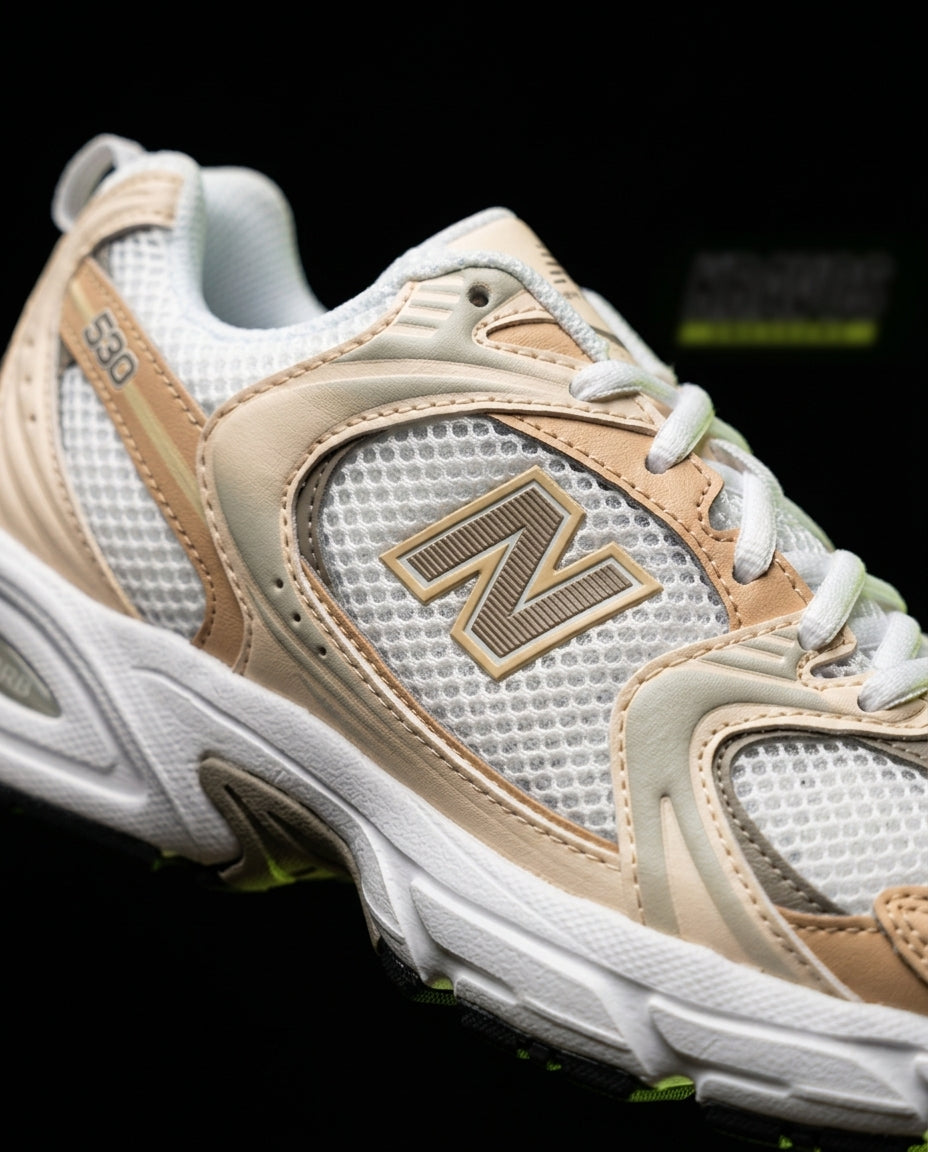 NB 530 Mesh Panelled Retro Runner White 1 White Beige Tan
