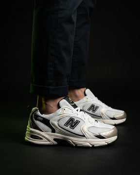 NB 530 Mesh Panelled Retro Runner White 2 White Black Gold