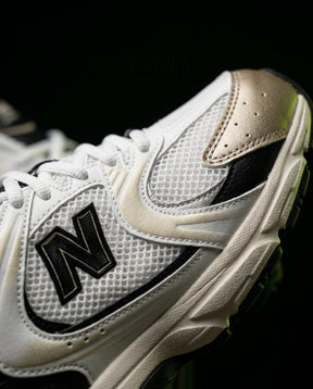 NB 530 Mesh Panelled Retro Runner White 2 White Black Gold