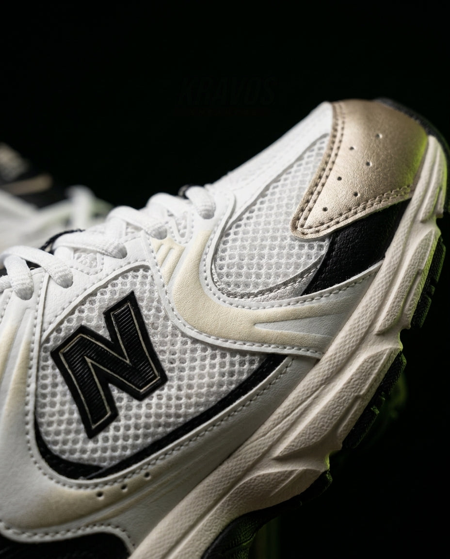 NB 530 Mesh Panelled Retro Runner White 2 White Black Gold