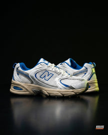 NB 530 Mesh Panelled Retro Runner White 2 White Blue Silver
